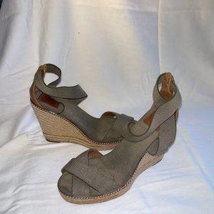Tory Burch army green canvas espadrille wedges